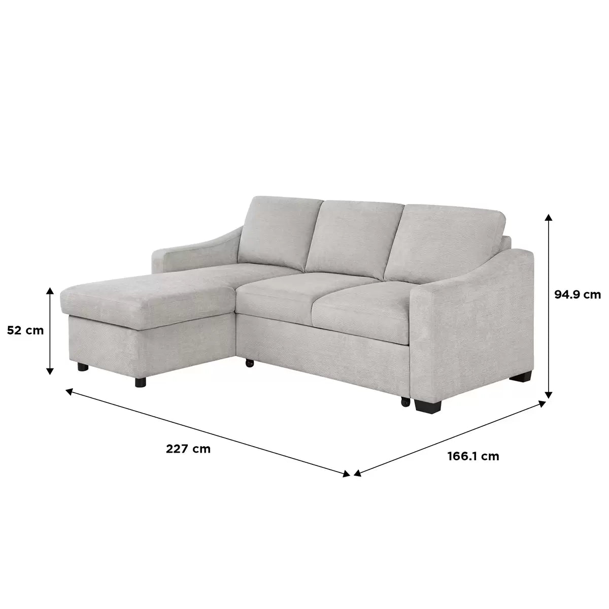 Coddle Aria Beige Fabric Convertible Sofa Bed with Chaise