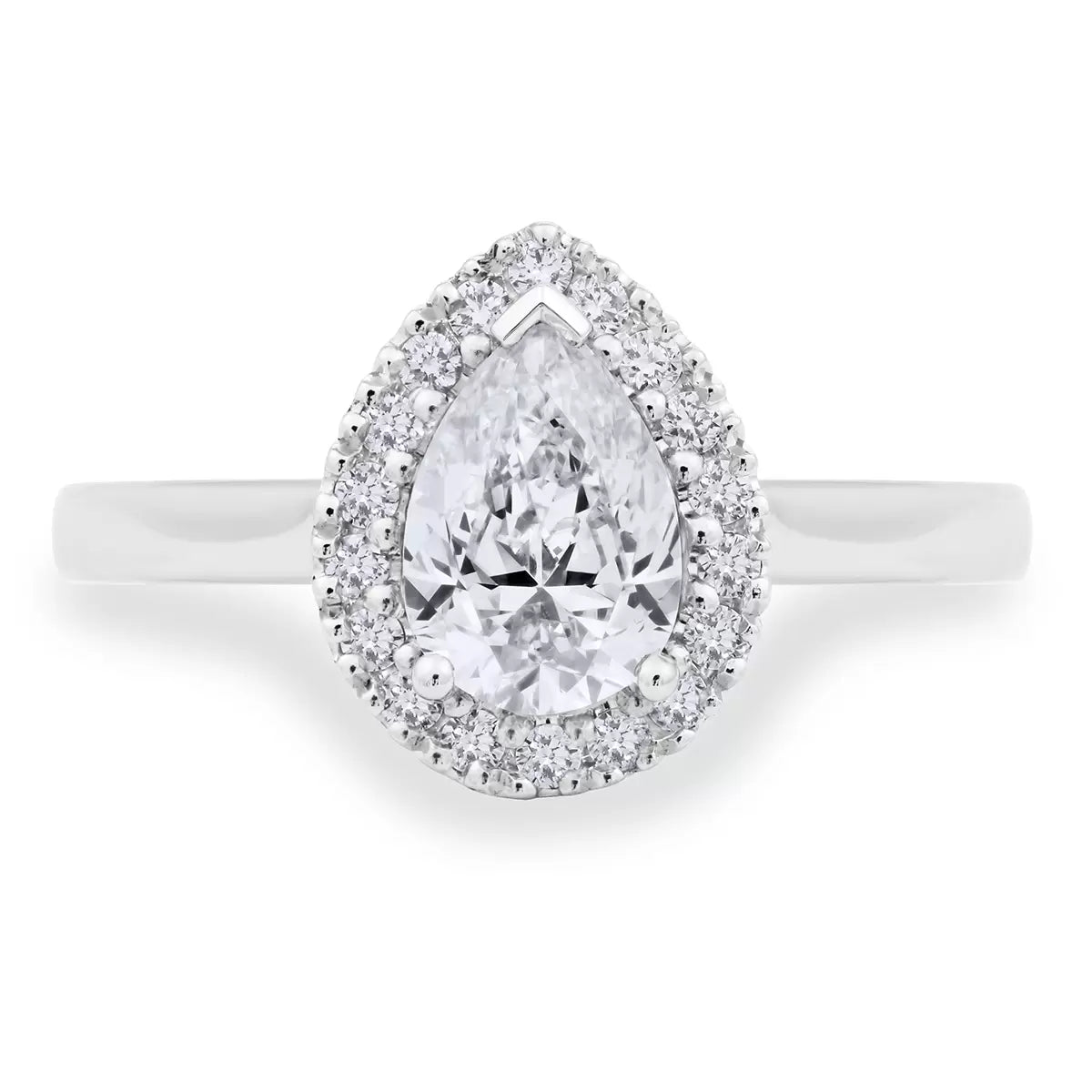 0.90ctw Pear & Round Brilliant Cut Diamond Halo Ring, Platinum