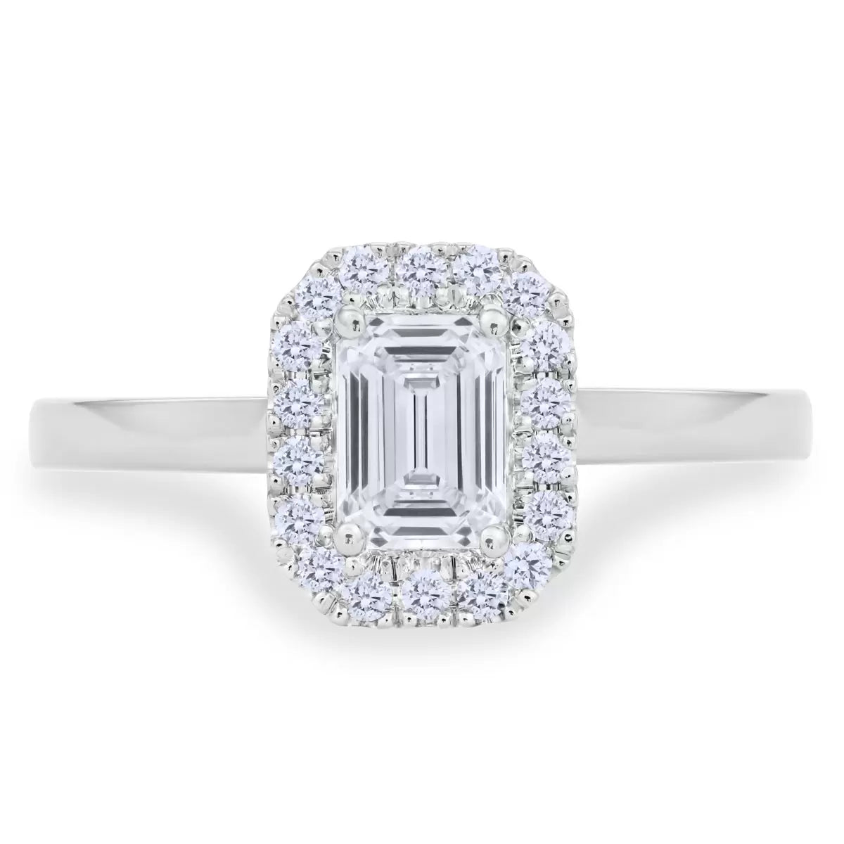 0.76ctw Emerald & Round Brilliant Cut Diamond Ring, Platinum