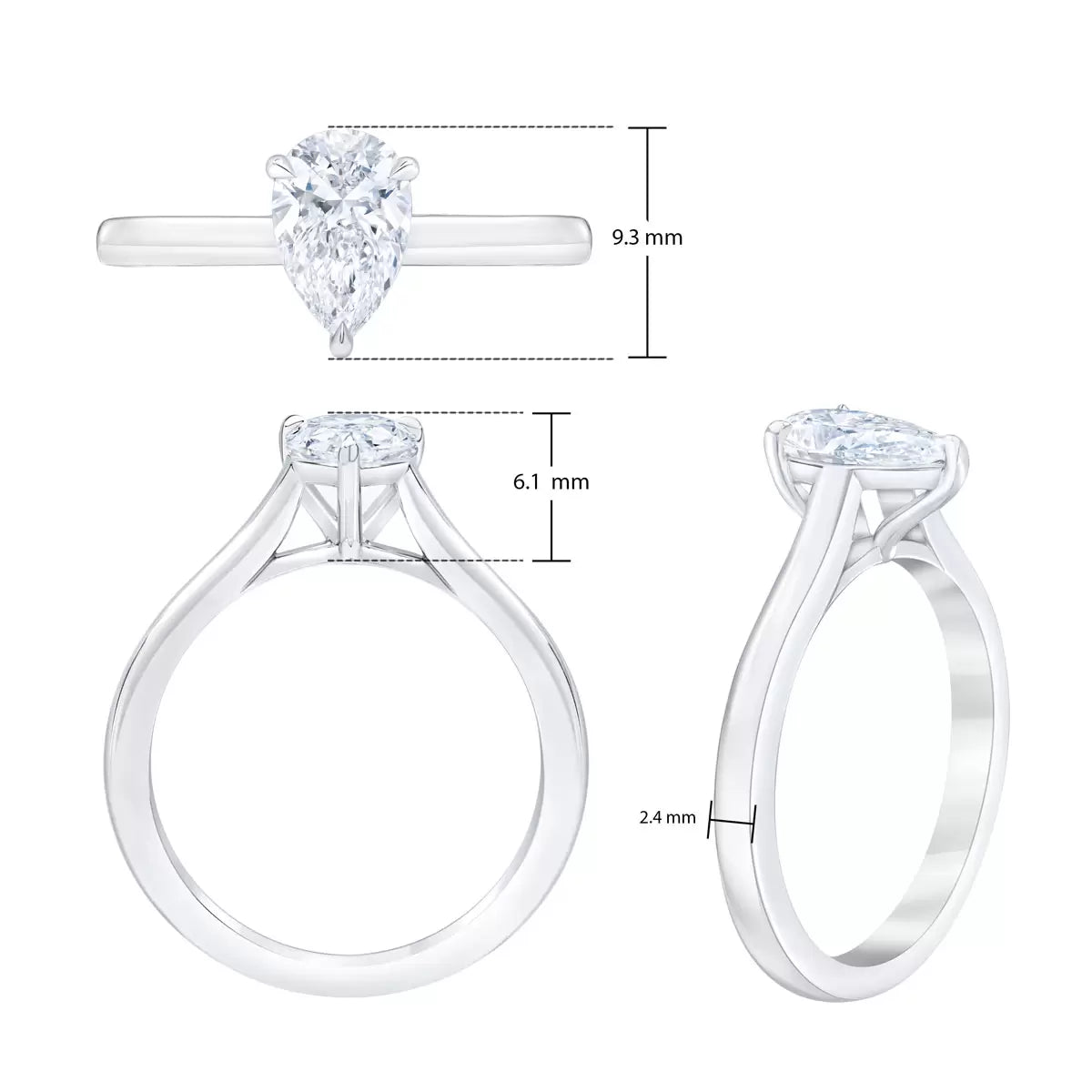 1.00ct Pear Cut Diamond Ring, Platinum