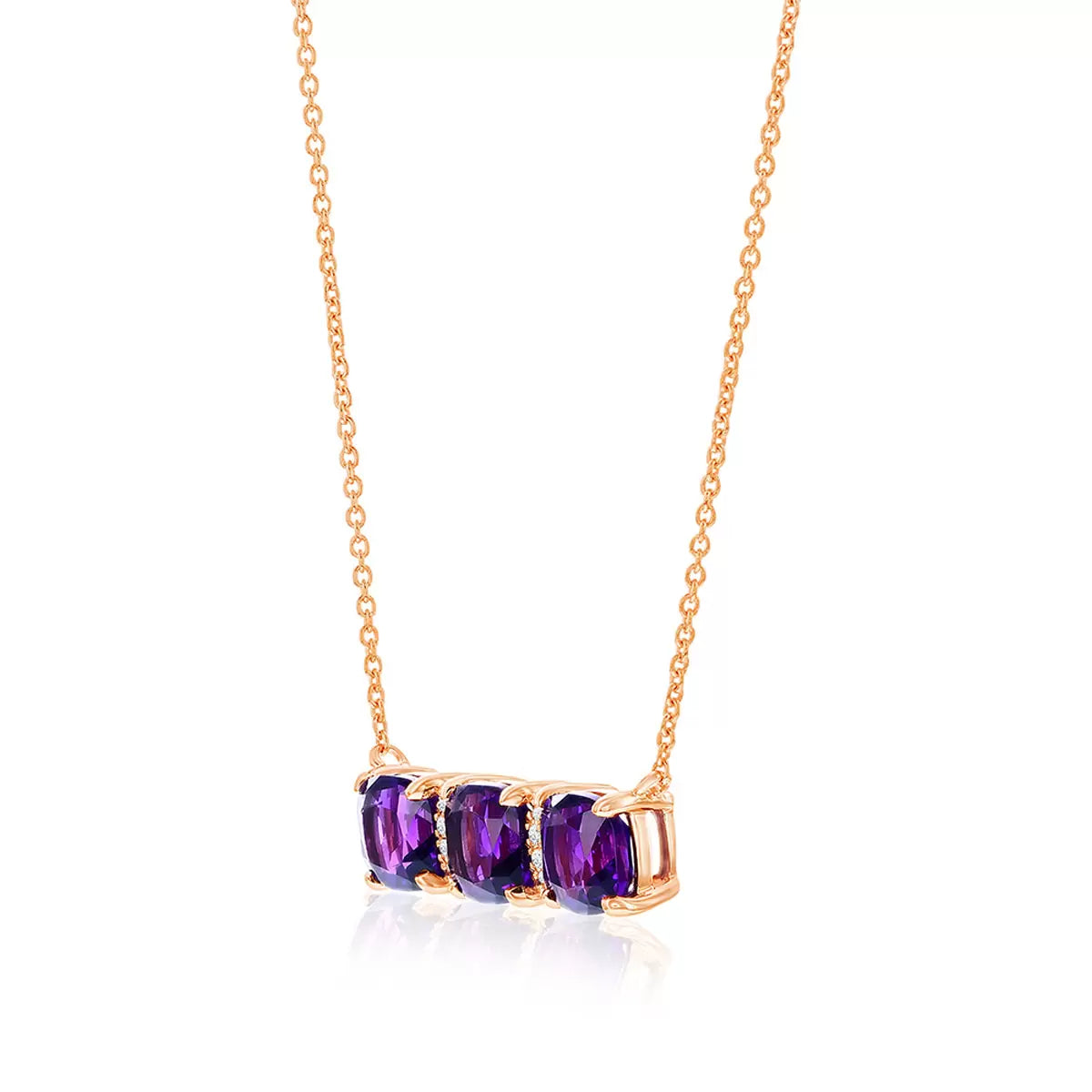 Cushion Cut Amethyst & 0.04ctw Diamond Pendant, 14ct Rose Gold