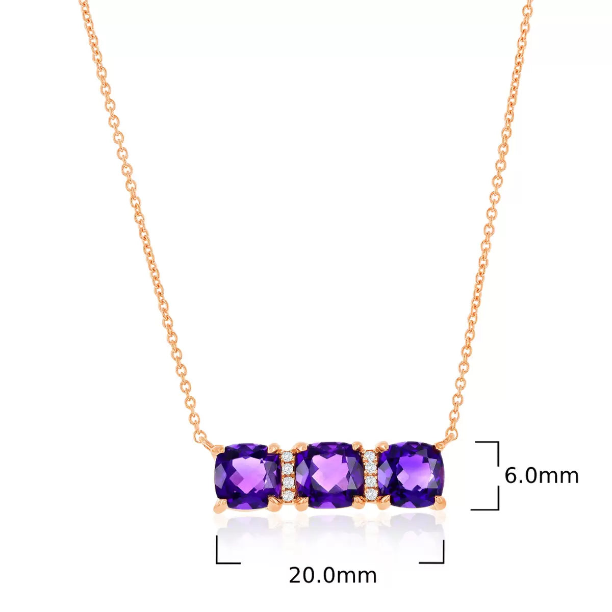 Cushion Cut Amethyst & 0.04ctw Diamond Pendant, 14ct Rose Gold
