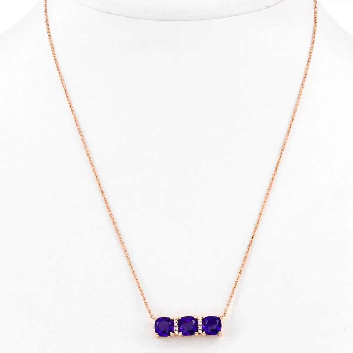 Cushion Cut Amethyst & 0.04ctw Diamond Pendant, 14ct Rose Gold