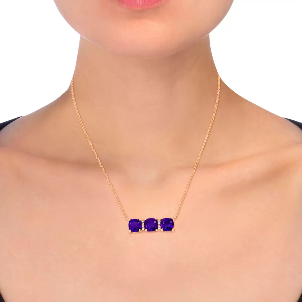 Cushion Cut Amethyst & 0.04ctw Diamond Pendant, 14ct Rose Gold