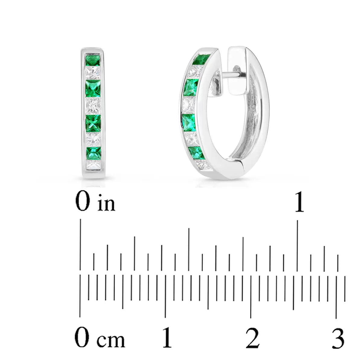 Princess Cut Lab Emerald & 0.33ctw Diamond Hoop Earrings, 14ct White Gold