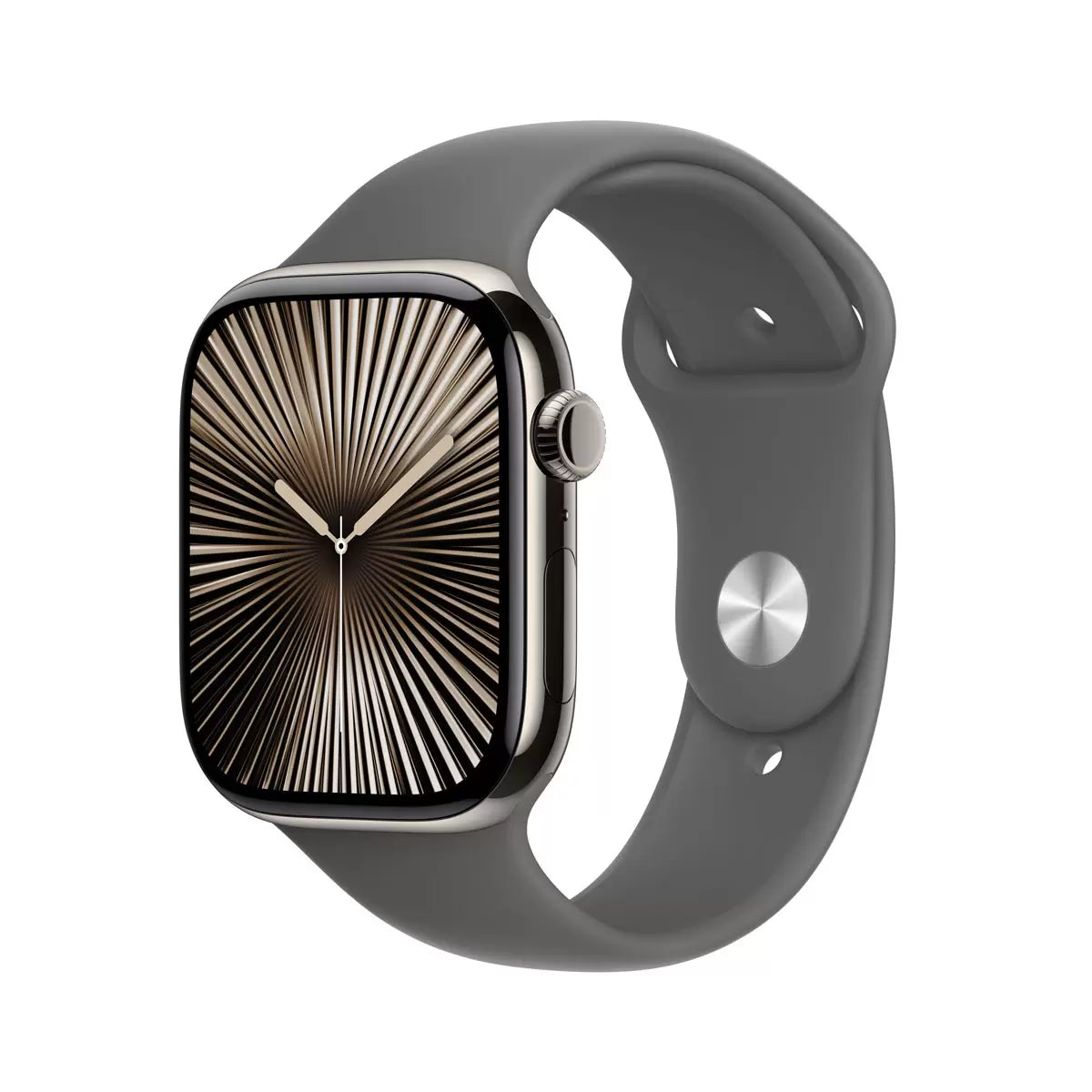 Apple Watch Series 10 GPS + Cellular, 46mm Natural Titanium Case with Stone Grey Sports Band M/L, MWYA3QA/A