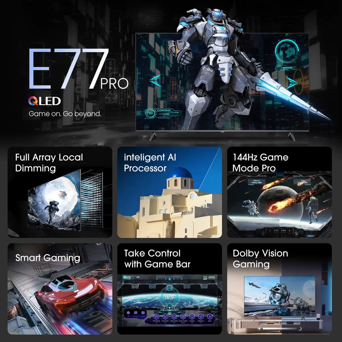 Hisense 55E77NQTUK PRO 55 Inch QLED 144Hz Freely Smart TV