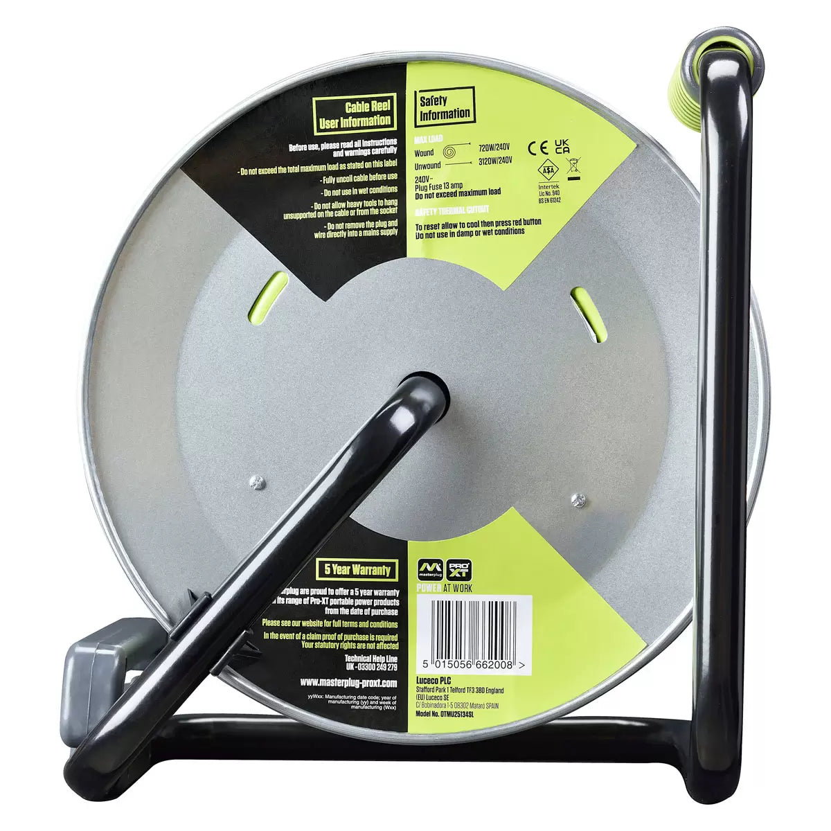 Masterplug 25M Metal Cable Reel with 4 Sockets