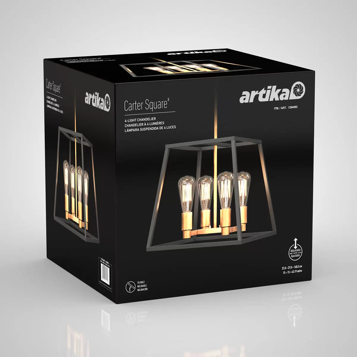Artika Carter Square Black and Gold Chandelier Light (without bulbs)