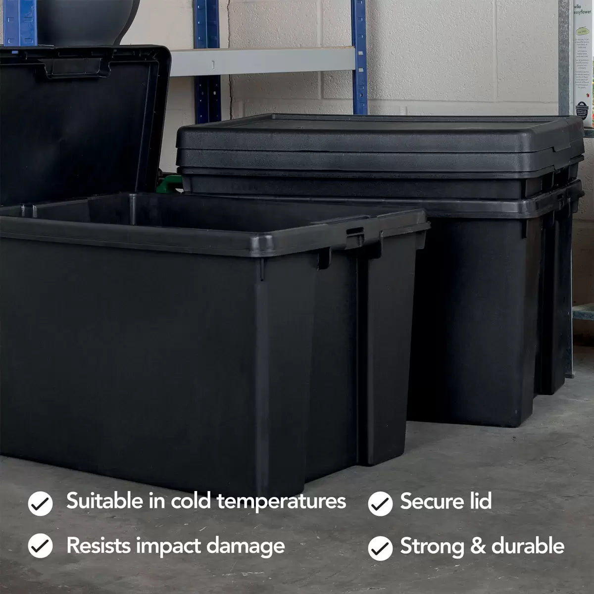 Wham Bam 62 Litre Recycled Heavy Duty Plastic Storage Box & Lid in Black
