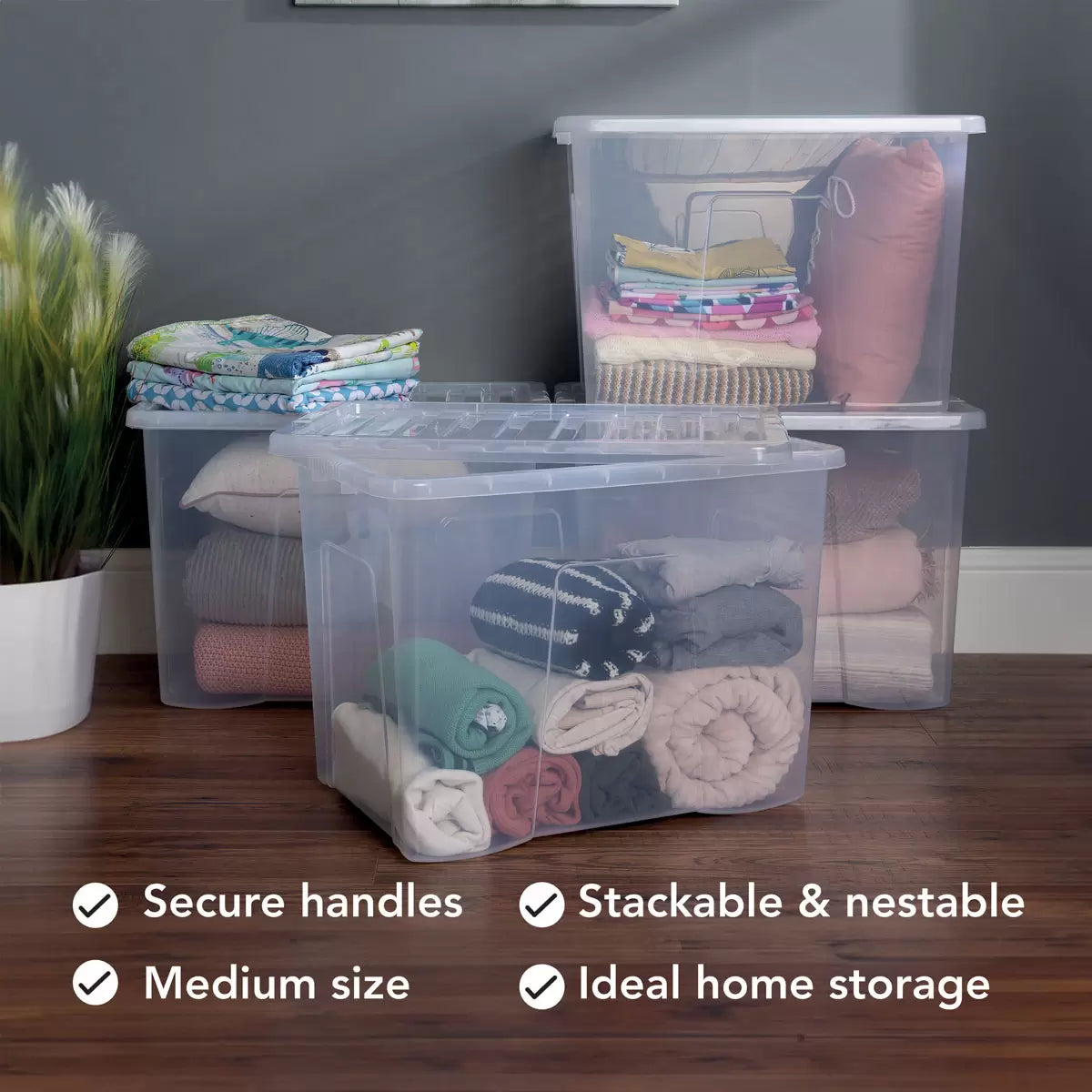 Wham 80L Crystal Clear Plastic Box and Lid