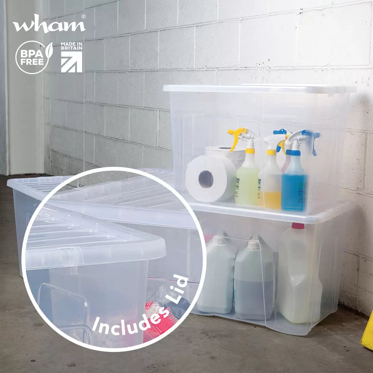 Wham 80L Crystal Clear Plastic Box and Lid