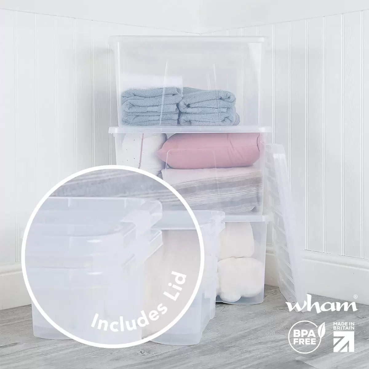 Wham 60L Crystal Clear Plastic Box and Lid
