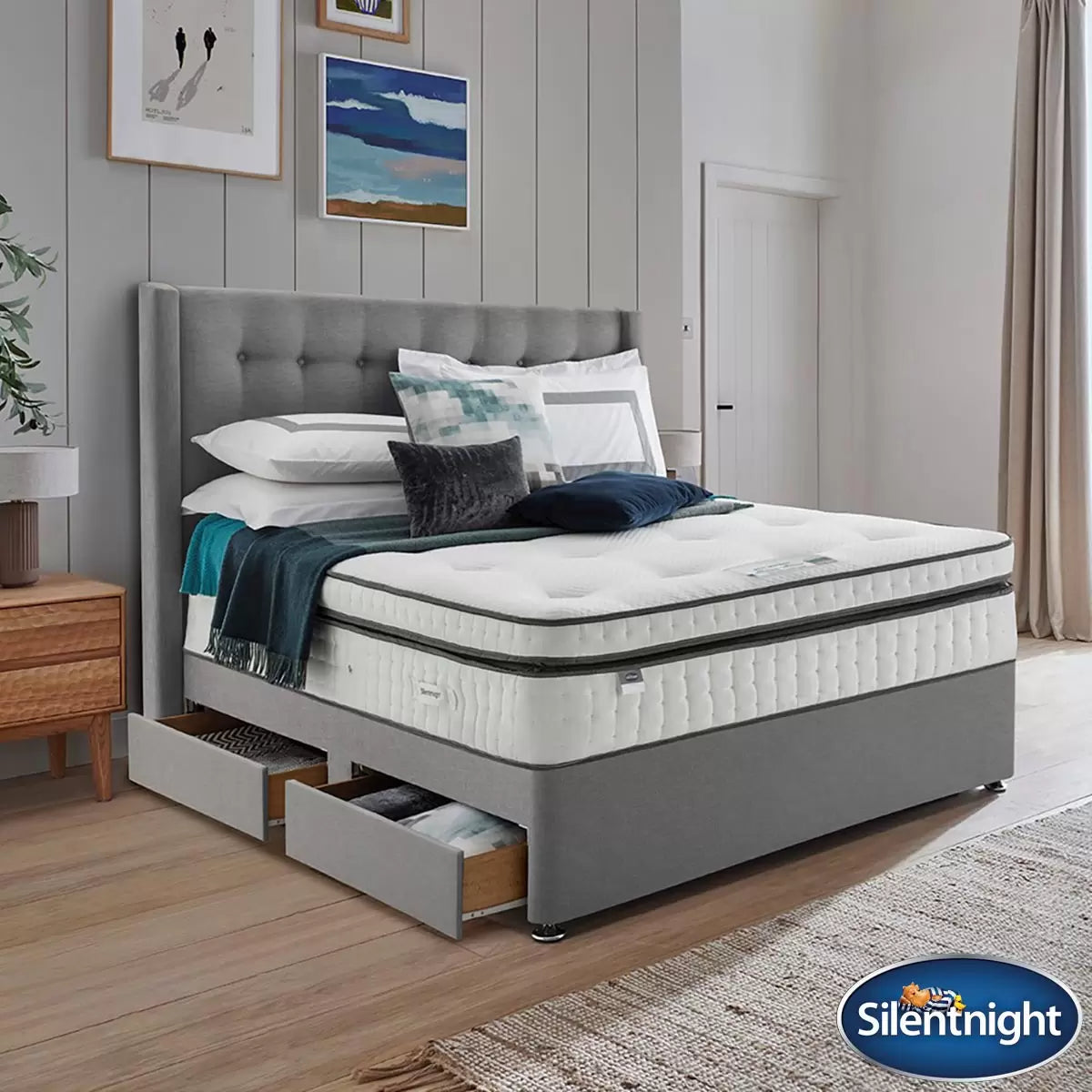 Silentnight Geltex Ultraflex 3000 Mattress & Divan in Slate Grey, 2 Firmness