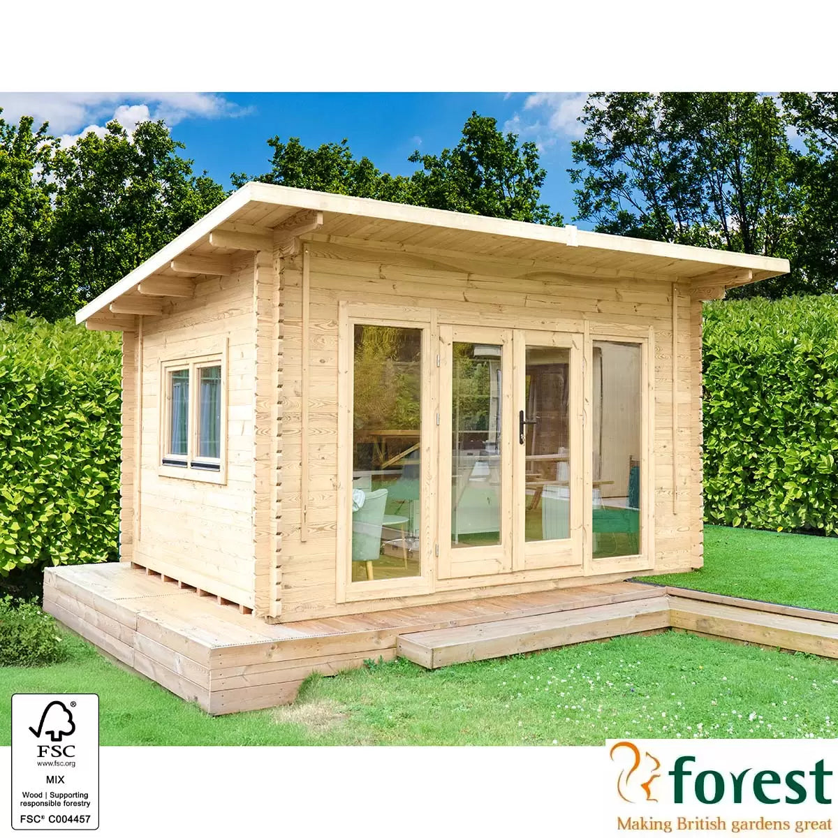 Forest Garden Melbury 45mm Log Cabin 13ft 1" x 9ft 8" (4 x 3 m)