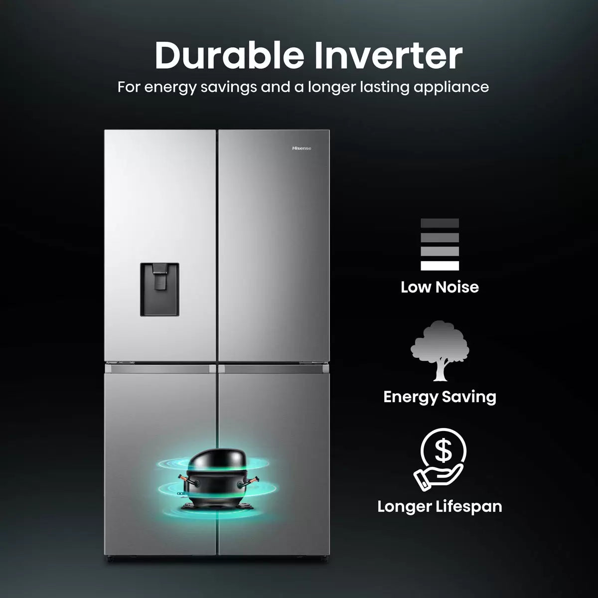 Hisense RQ758N4SWSE, Pureflat Multi Door Fridge Freezer, E Rated in Silver