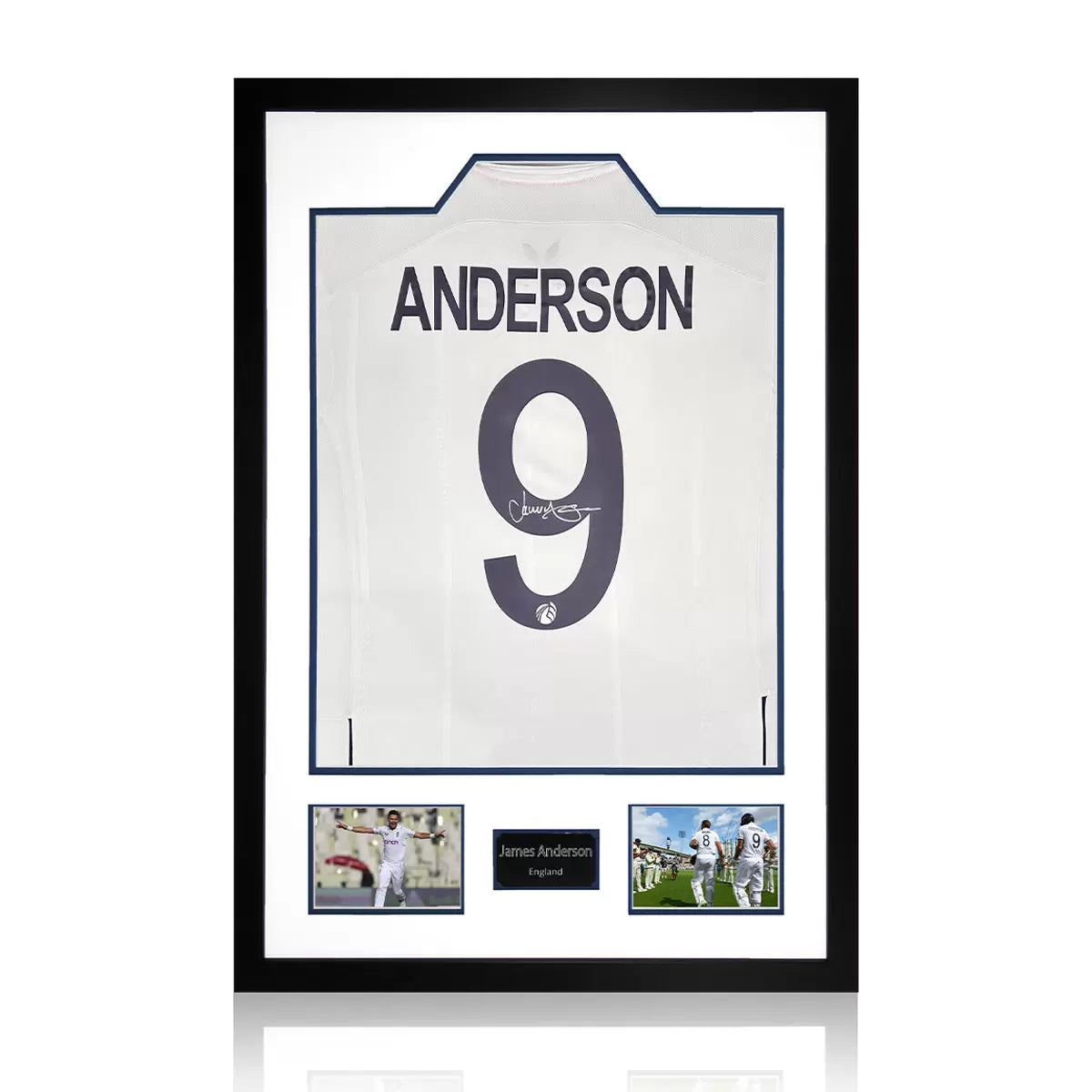 James Anderson Signed Framed England Cricket Shirt including 2 Photos