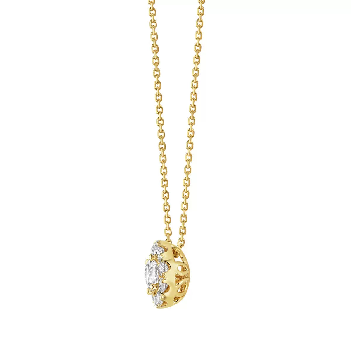 1.35ctw Round Brilliant Cut Diamond Halo Pendant, 14ct Yellow Gold