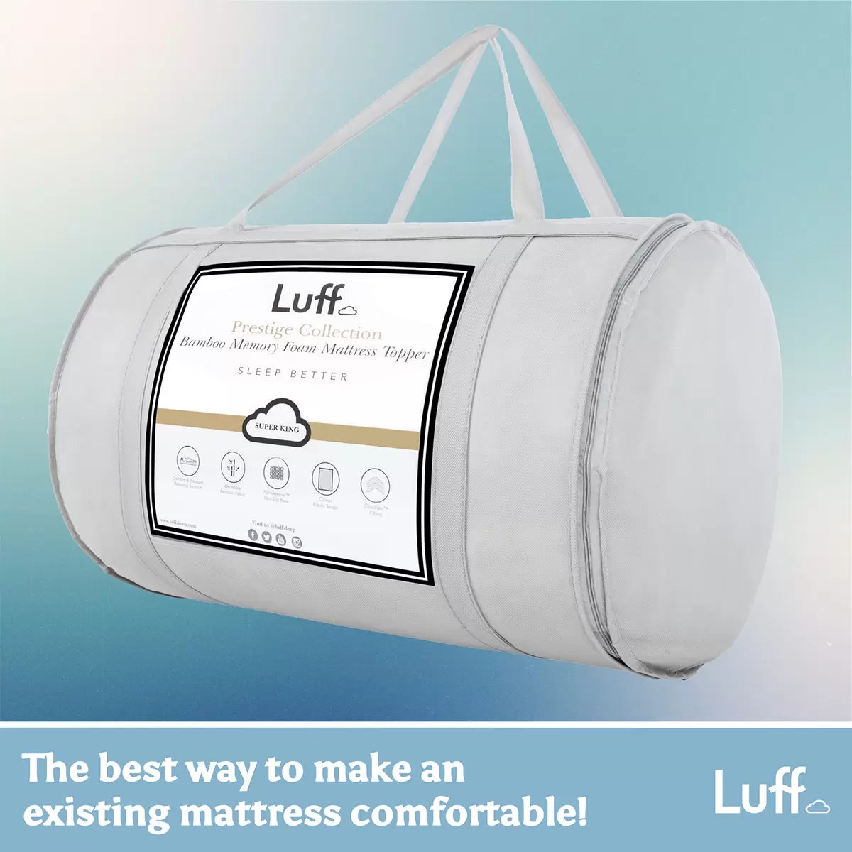 Luff Prestige Bamboo Memory Foam Mattress Topper in 4 Sizes, view 8