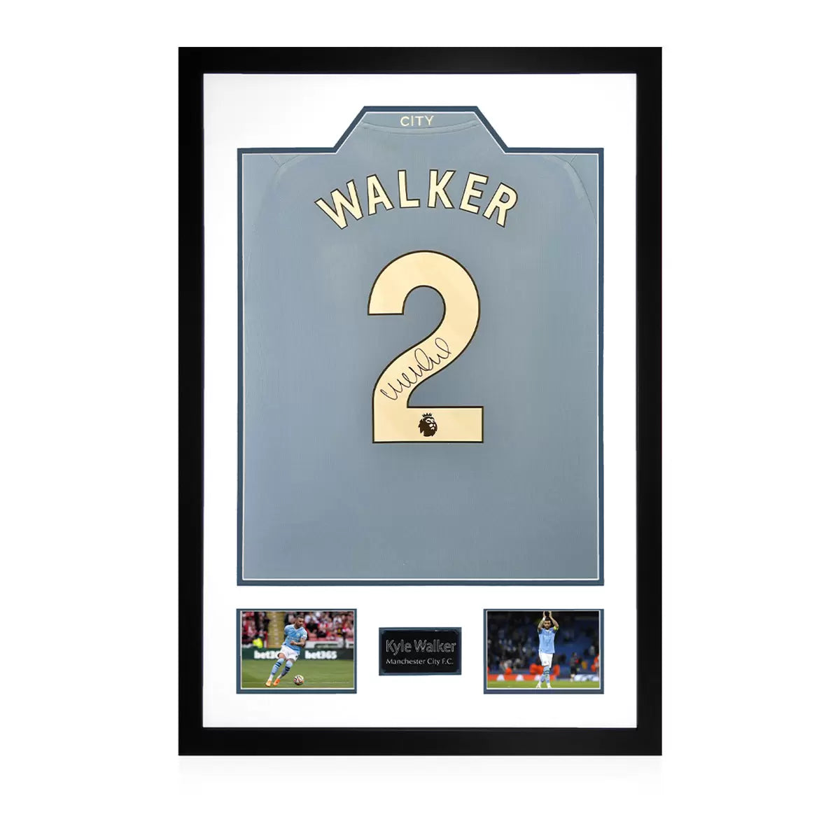 Kyle Walker Signed Framed MCFC 24/25 Football Shirt including 2 Photos