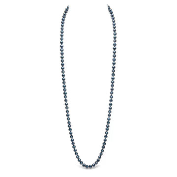7.5mm-8mm Freshwater Black Pearl Necklace, 18ct Yellow Gold