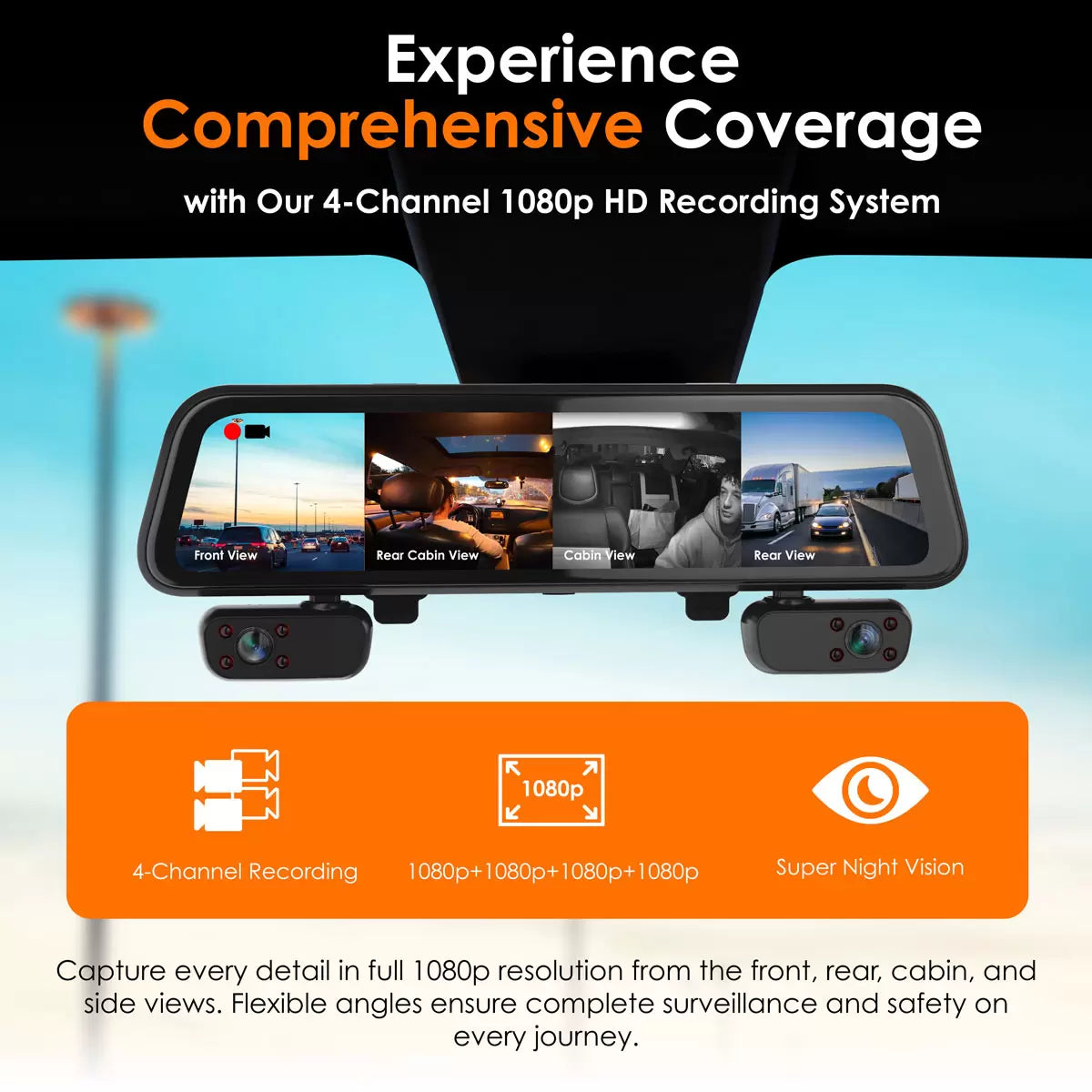 Rexing M4 4-Channel 12” Touch Screen Mirror Dash Cam