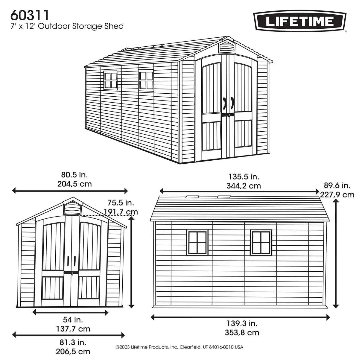 Lifetime 7ft x 12ft (2.14 x 3.57m) Wood Look Storage Shed - Model 60311U