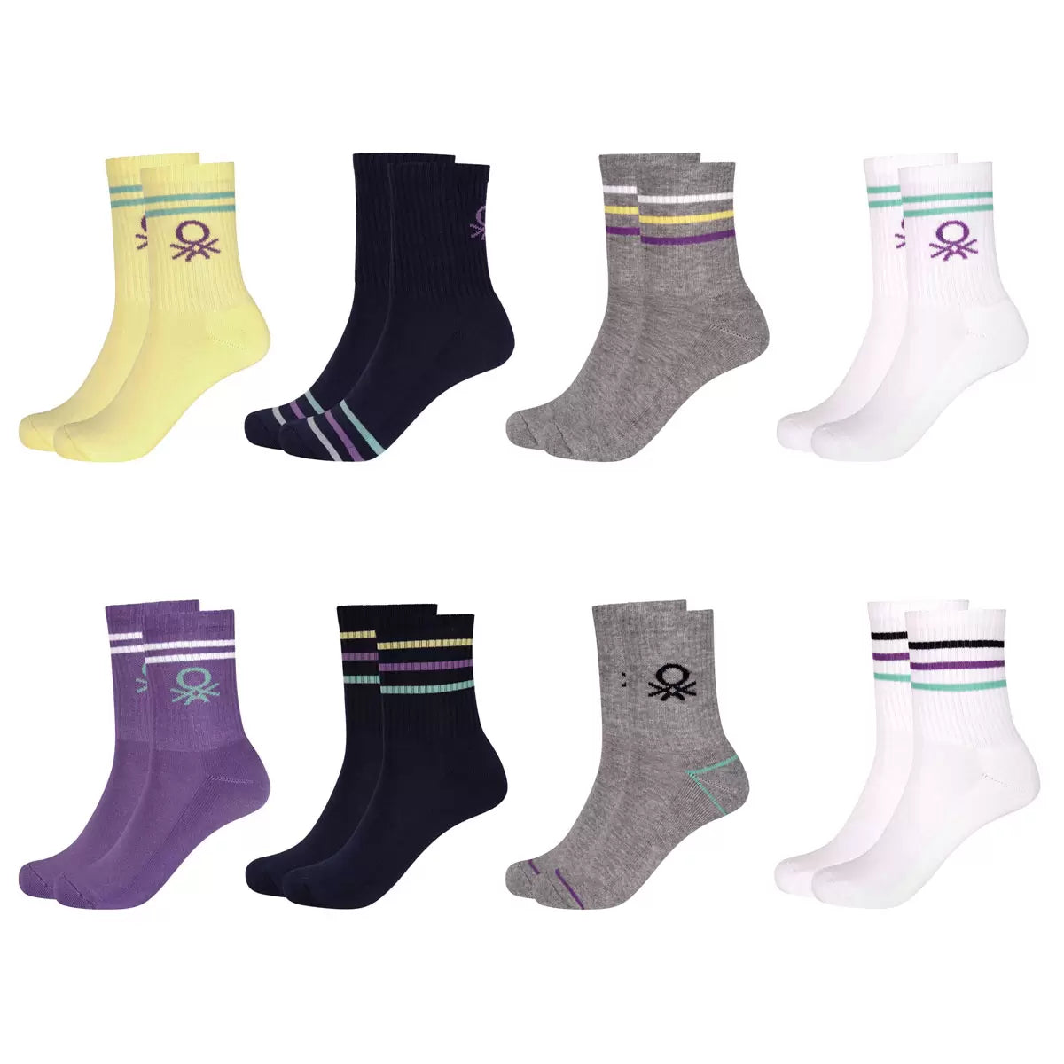 United Colors of Benetton Ladies Sport Crew Sock, 8 Pack