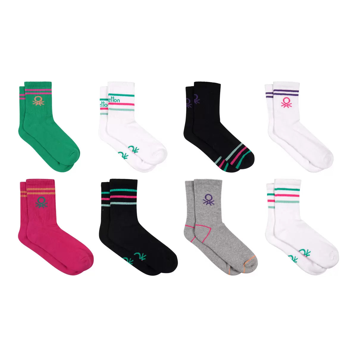 United Colors of Benetton Ladies Sport Crew Sock, 8 Pack