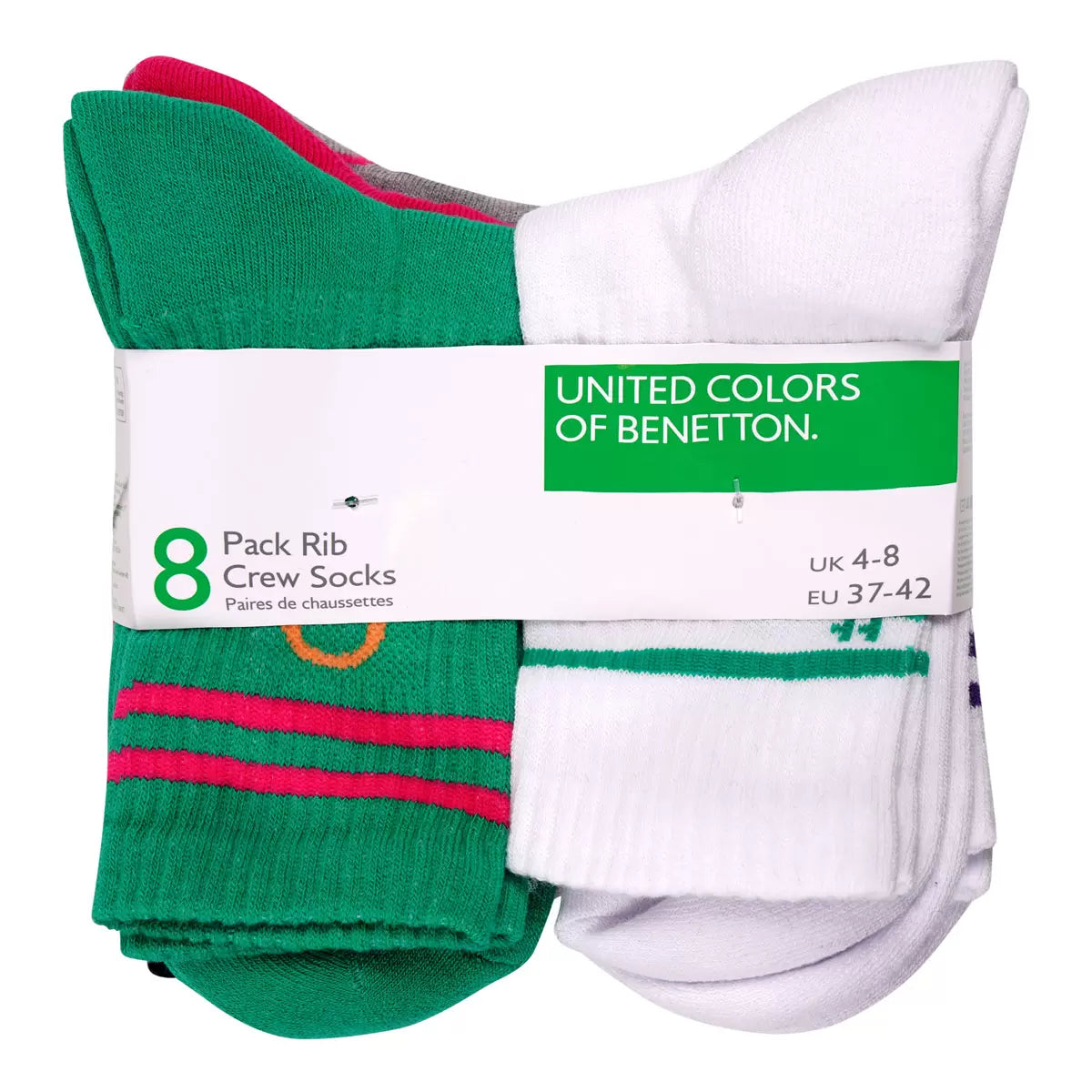 United Colors of Benetton Ladies Sport Crew Sock, 8 Pack