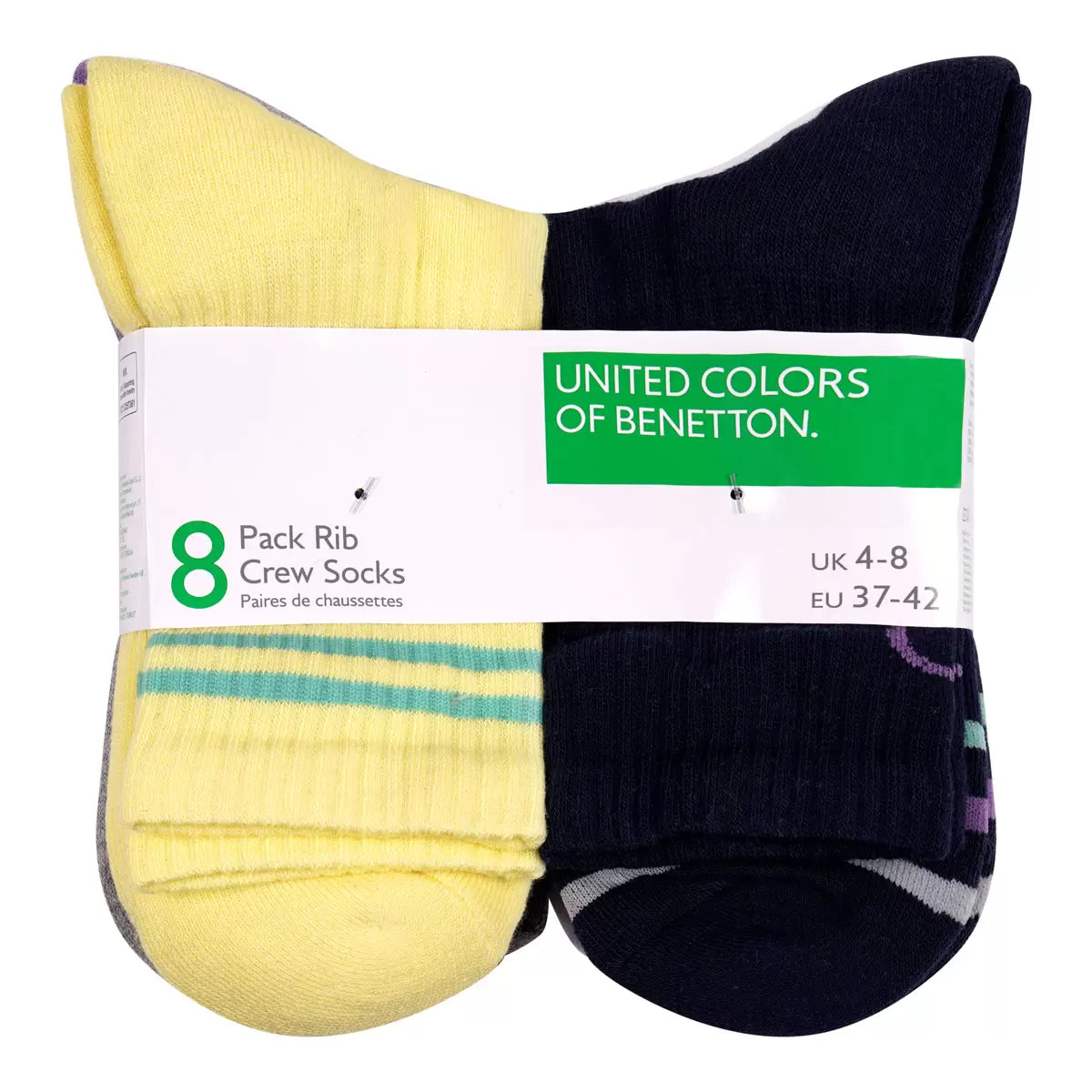 United Colors of Benetton Ladies Sport Crew Sock, 8 Pack