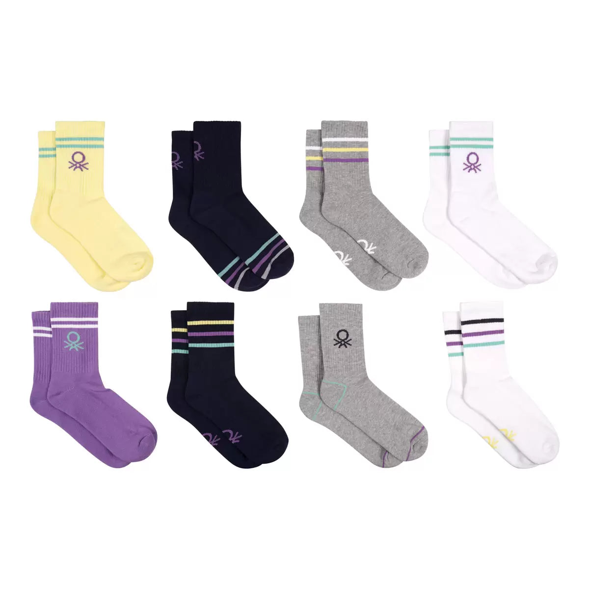 United Colors of Benetton Ladies Sport Crew Sock, 8 Pack