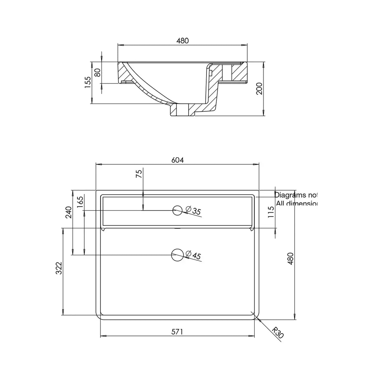 Tavistock Curve 60.0 cm 3 Drawer Floor Mounted Vanity Unit