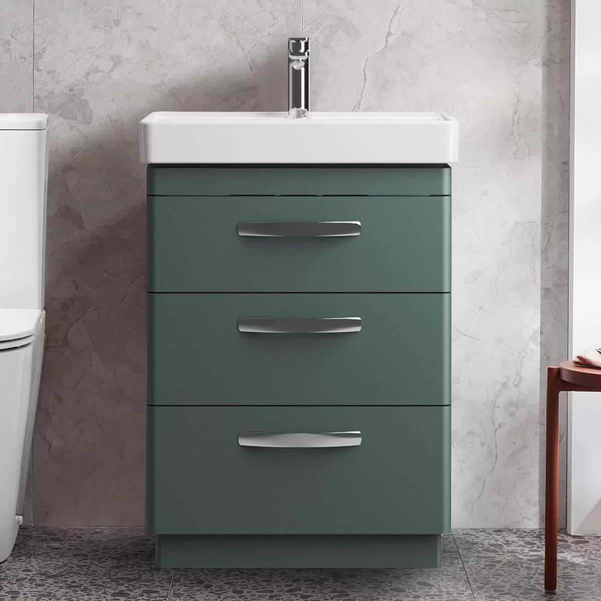 Tavistock Curve 60.0 cm 3 Drawer Floor Mounted Vanity Unit in Green