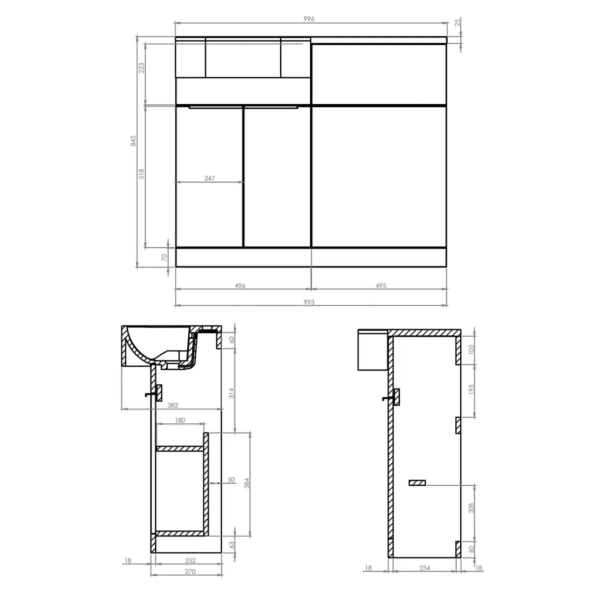 Tavistock Lindo 99.6 cm Floor Mounted Left Hand WC Unit