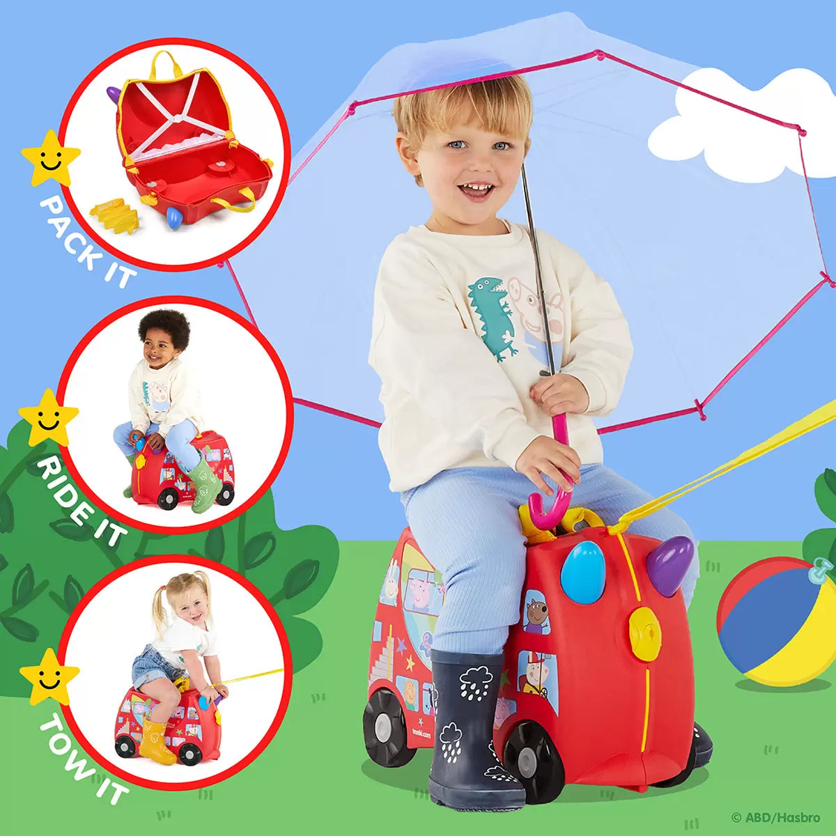 Trunki Peppa Pig Party Bus Ride On Hardside Case (3-6 Years)