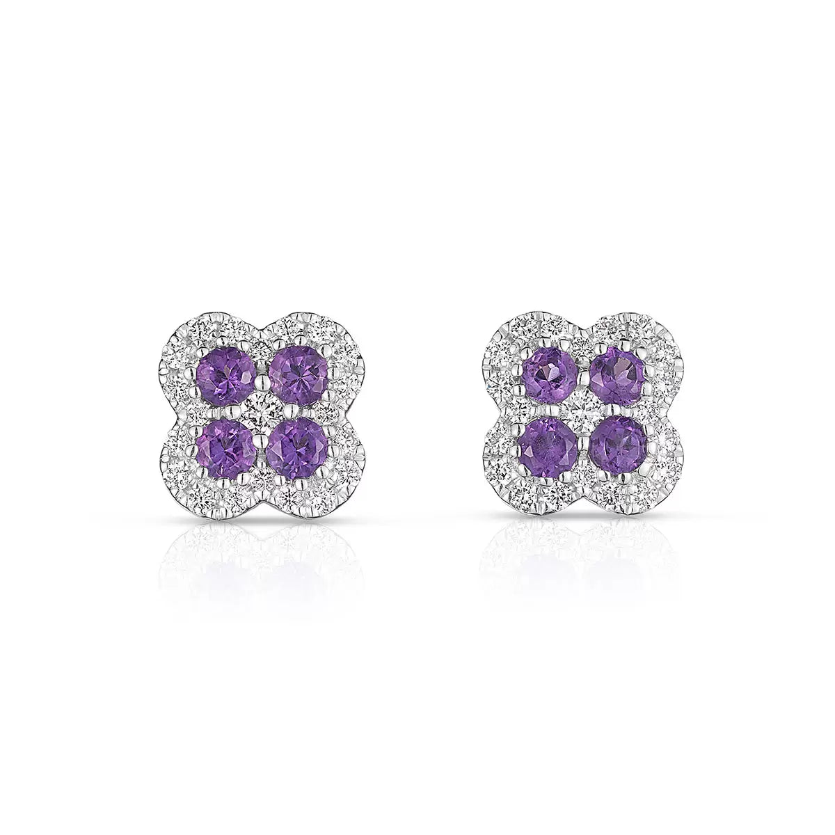 Round Cut Amethyst & 0.15ctw Diamond Earrings, 14ct White Gold