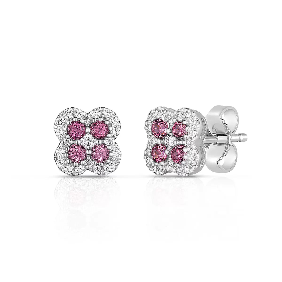 Round Cut Garnet & 0.15ctw Diamond Earrings, 14ct White Gold