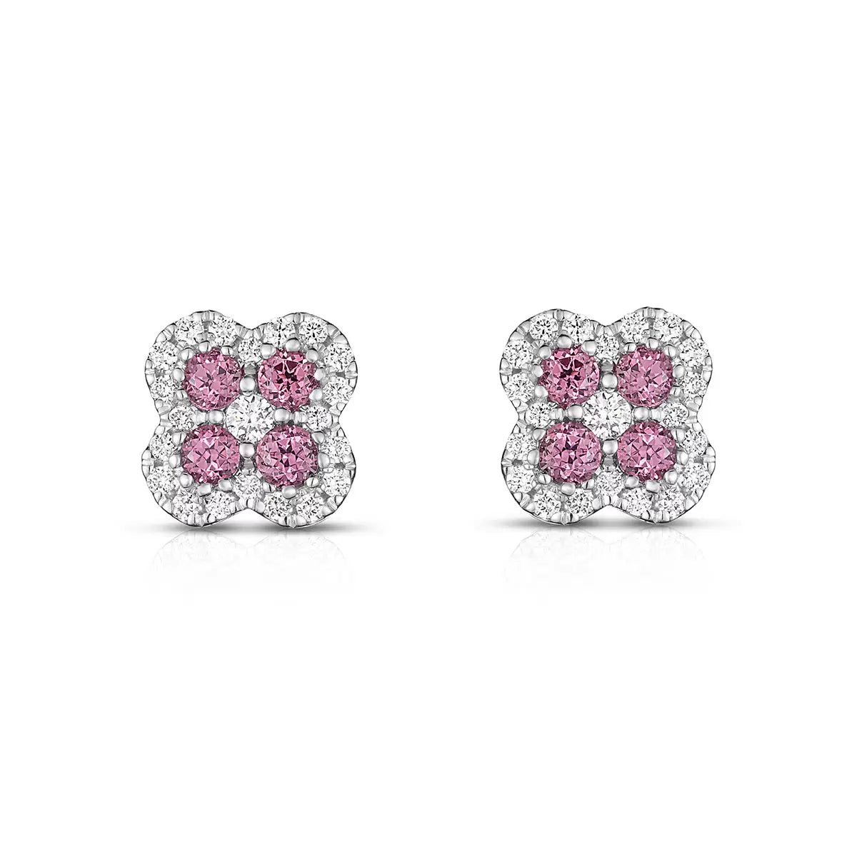 Round Cut Garnet & 0.15ctw Diamond Earrings, 14ct White Gold