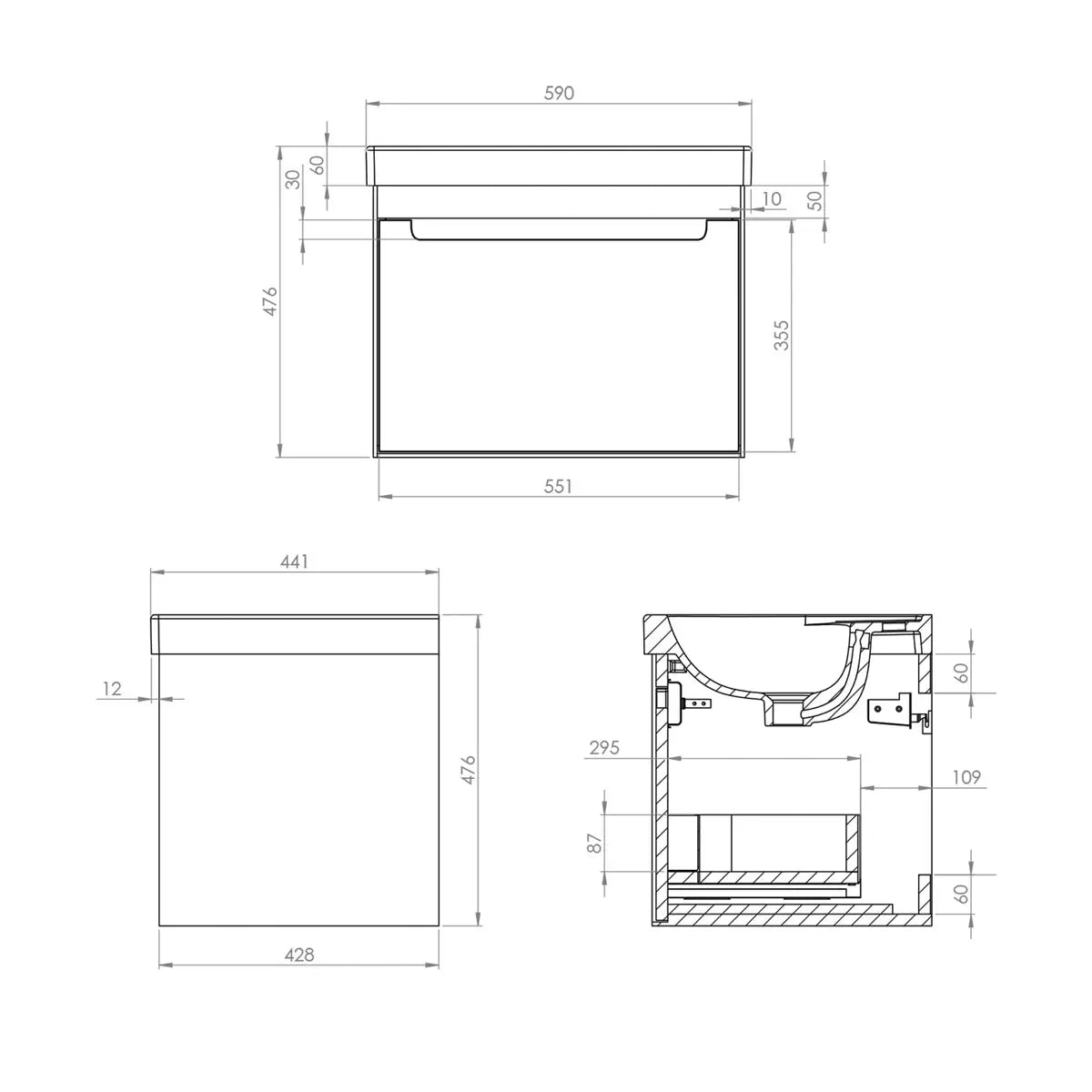 Tavistock Kew 59.2 cm 1 Drawer Wall Mounted Vanity Unit