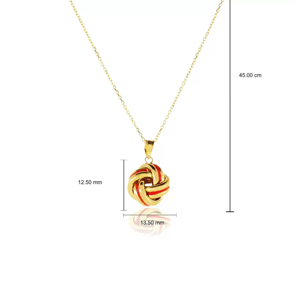14ct Yellow Gold Coral Enamel Love Knot Necklace