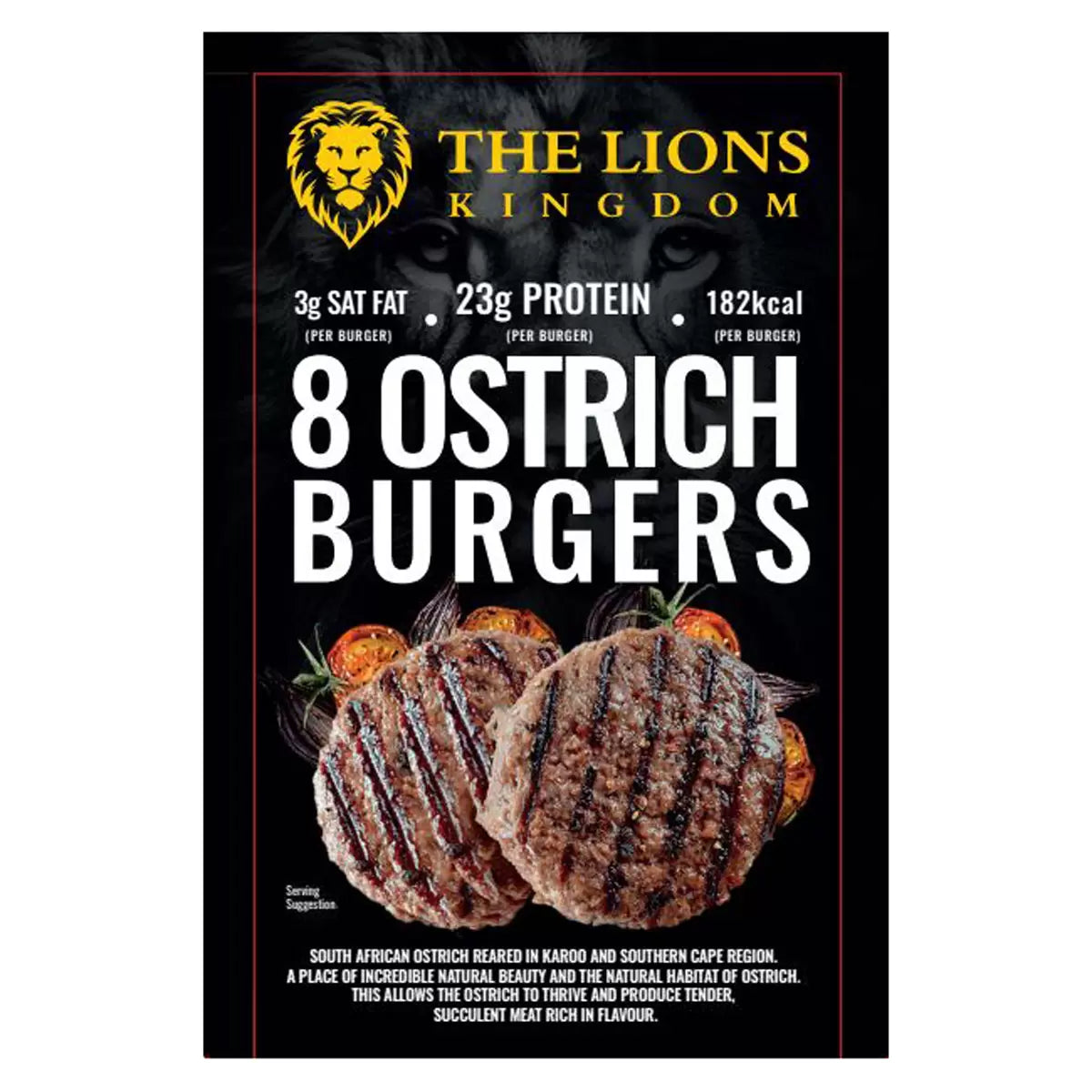 The Lions Kingdom Ostrich Burgers, 4 x 8 x 120g