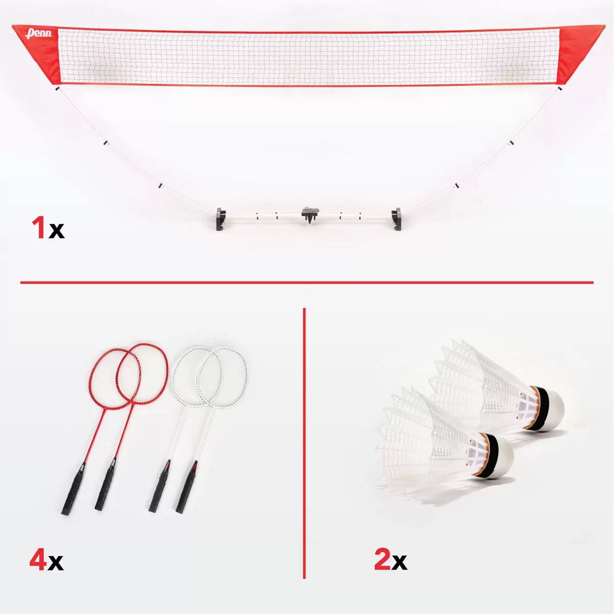 Penn Premium Easy Setup Badminton Set with 4 Rackets and 2 Shuttlecocks