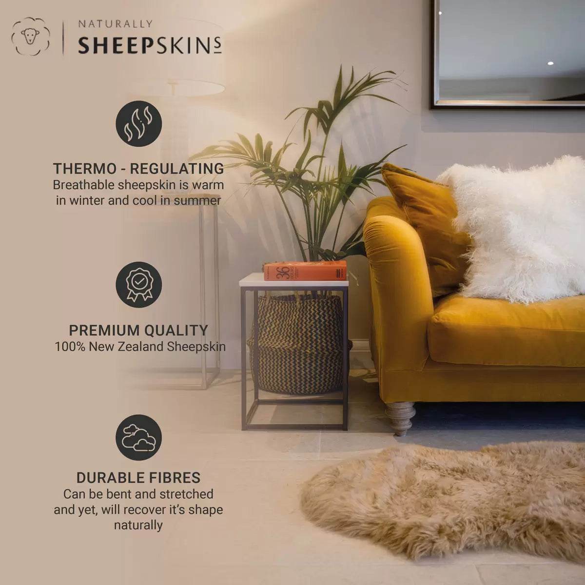 Naturally Sheepskins Long Wool Double Rug, 180 x 55 cm