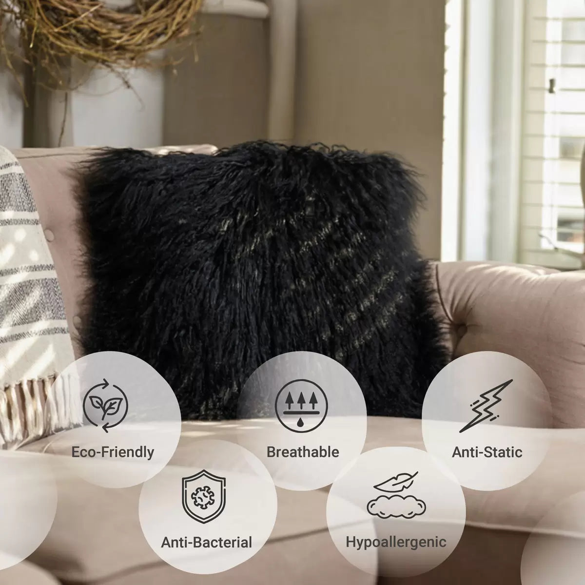 Naturally Sheepskins Mongolian Cushion, 50 x 50 cm