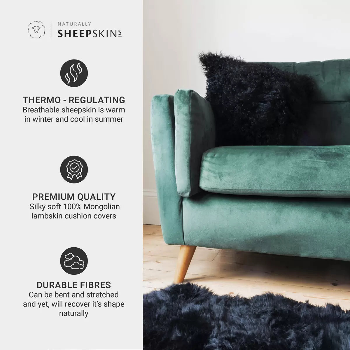 Naturally Sheepskins Mongolian Cushion, 50 x 50 cm