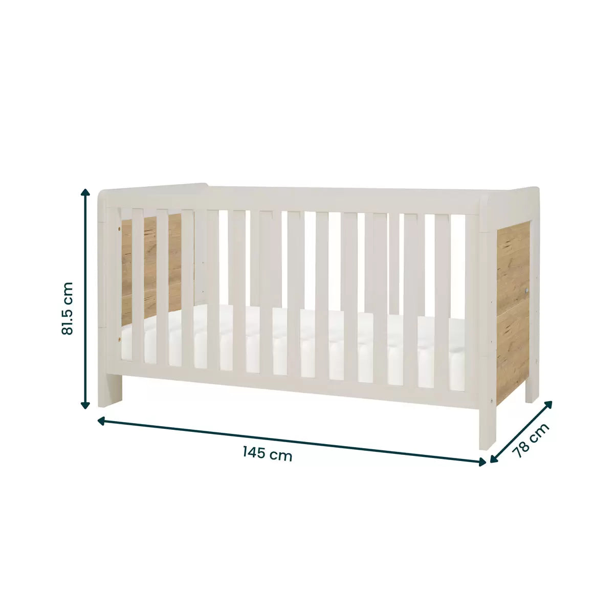 Tutti Bambini Alba Cot Bed with Sprung Mattress, White Sand & Distressed Oak