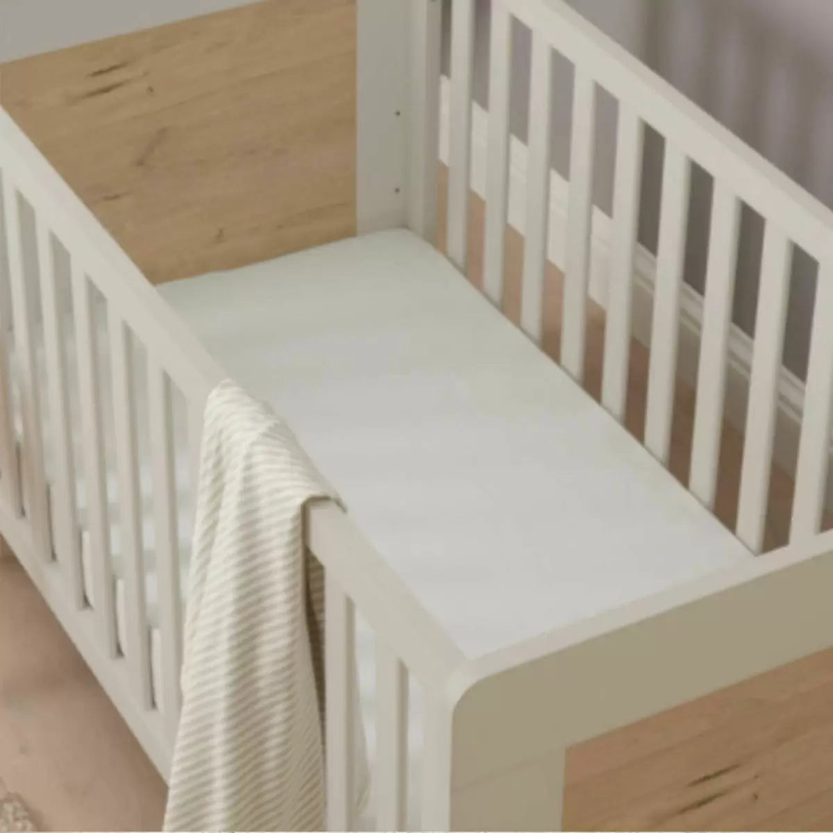 Tutti Bambini Alba Mini Cot Bed with Sprung Mattress, White Sand & Distressed
