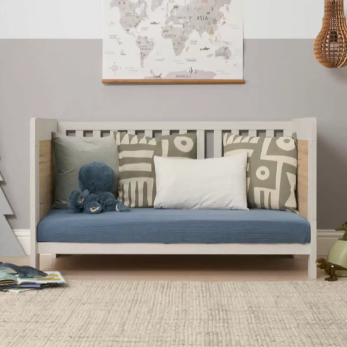 Tutti Bambini Alba Cot Bed with Sprung Mattress, White Sand & Distressed Oak