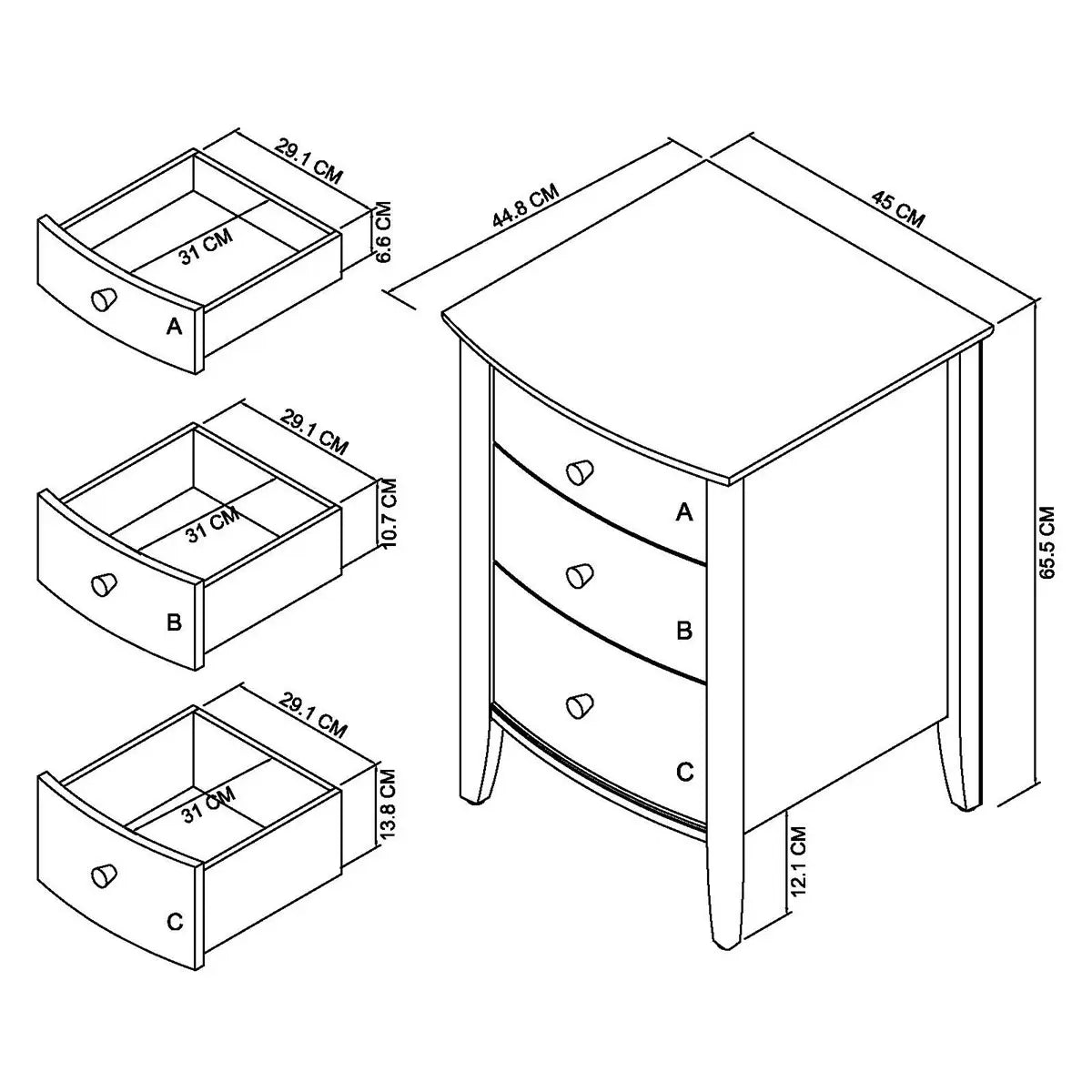 Bentley Designs Whitby Scandi Oak & Soft Grey Three Drawer Nightstand, 2 Pack